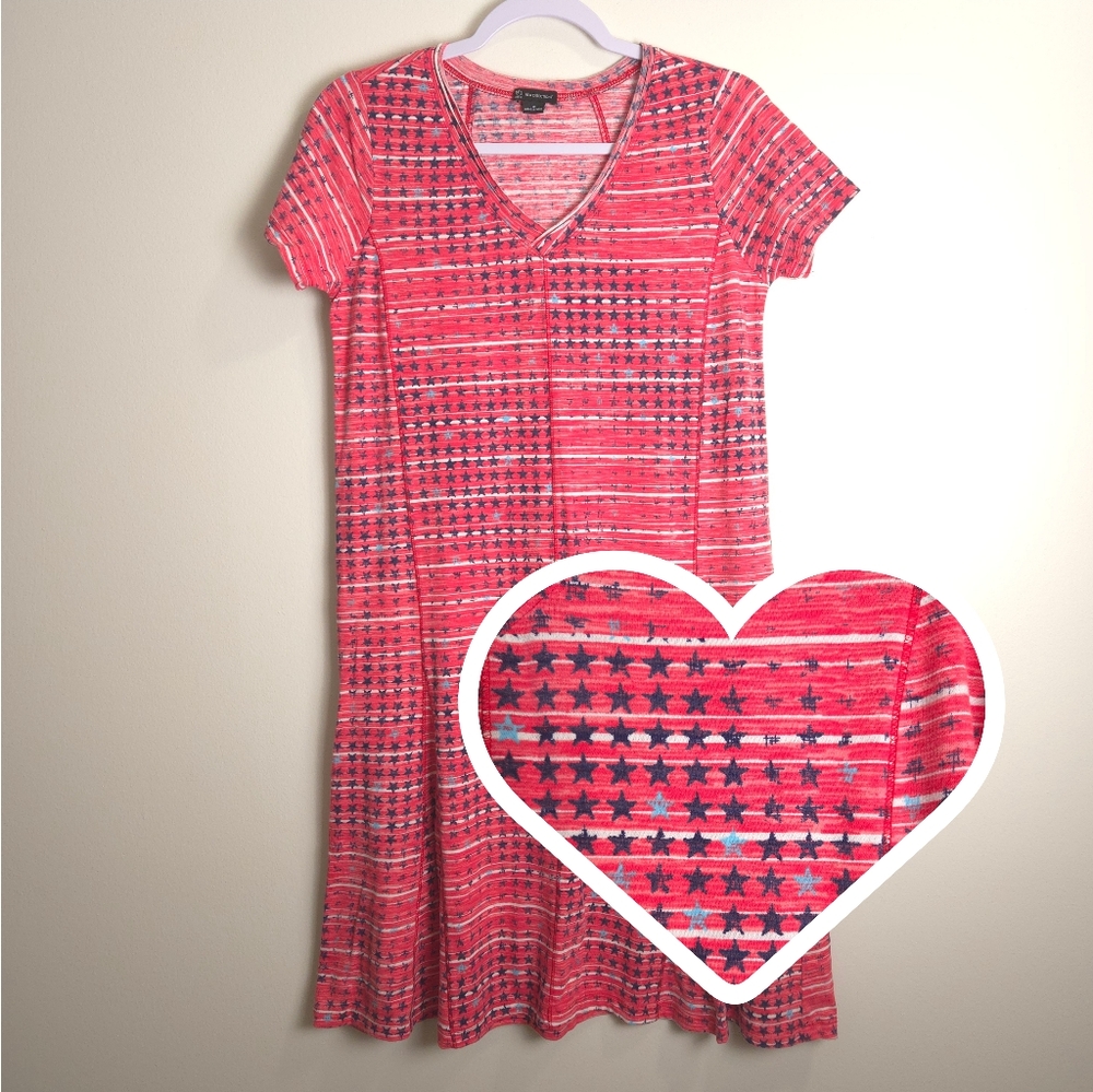 New‎ Directions Patriotic Americana Stars Red Blue Comfy Midi Dress S